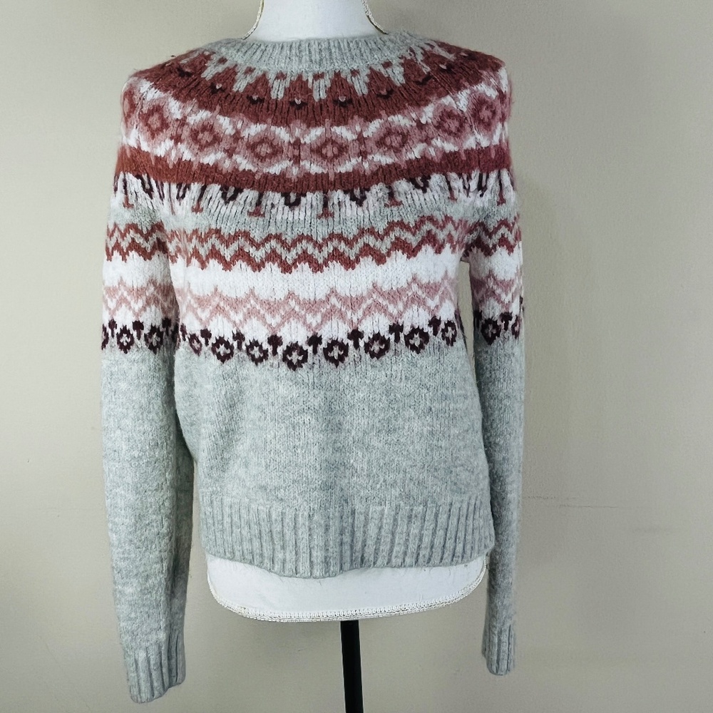 Abercrombie Fitch Women Sweater Fitted Top Size S Boho Crew Neck Gray Y2K